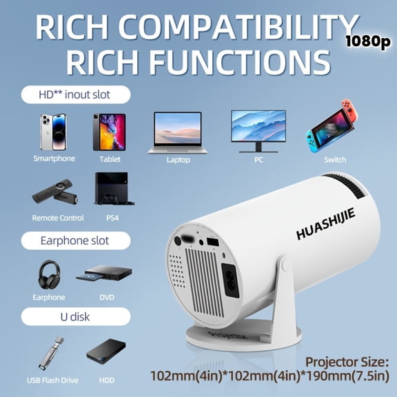2025 Ultra HD 5G Smart Projector, 1080P Native, 180 Rotation, Home Theater for Bedroom Wall, Screen Casting, Online Class, Fitness, Office & Outdoor Camping