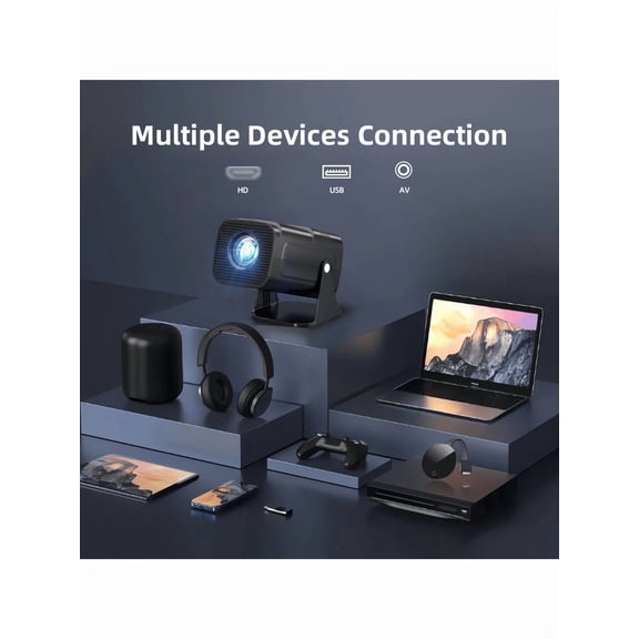 2025 Ultra HD Projector with Dual 5G/2.4G, Multi-Interface Support, 360° Free Projection, Compatible with Phones, PCs, Speakers for Movies, Gaming, Office, and Online Classes, Eye-Safe Diffuse