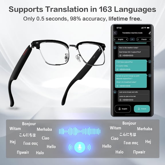 2025 Unisex AI Translation Smart Glasses | 160+ Languages | Anti-Blue Light | Magnetic Charging