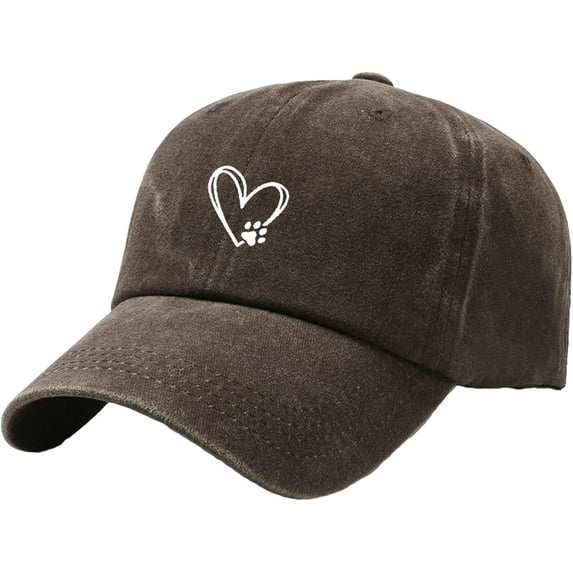 2025 Unisex Baseball Cap Spring Autumn Heart Dog Paw Print Washed Style Outdoor Sun Protection Visor Cap