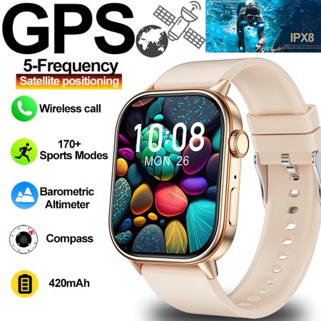 2025 Unisex GPS Smartwatch | 2.01" 2.5D Full Touch Screen | 5-Level GPS Positioning | 170+ Sports Modes | IPX8 Waterproof | Wireless Calling | 420mAh Battery | Zinc Alloy Body