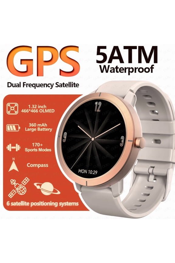 2025 Unisex GPS Smartwatch | Atctions 3085S Dual-Frequency Chip | 1.32" AMOLED Display | 200+ Sports Modes | 5ATM Waterproof | Wireless Calling | Compass/Altitude/Air Pressure | Strava Compatible