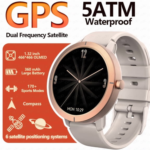 2025 Unisex GPS Smartwatch | Atctions 3085S Dual-Frequency Chip | 1.32" AMOLED Display | 200+ Sports Modes | 5ATM Waterproof | Wireless Calling | Compass/Altitude/Air Pressure | Strava Compatible