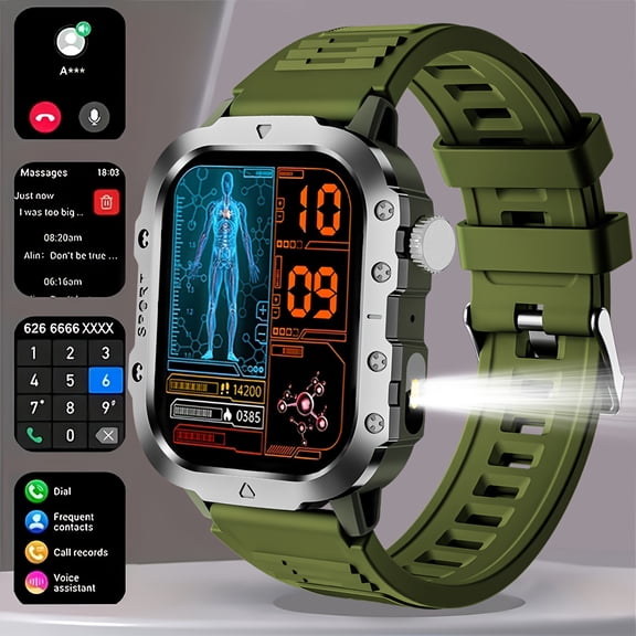 2025 Unisex Outdoor Smartwatch | 2.01" Large Screen | LED Flashlight | Altimeter/Barometer | 100+ Sports Modes | iOS & Android | Ideal Holiday Gift