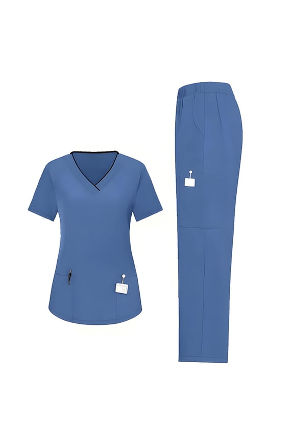 2025 Unisex Scrubs Medical Uniform, V-Neck with multiple pockets, for nurses, beauty salons Blue S