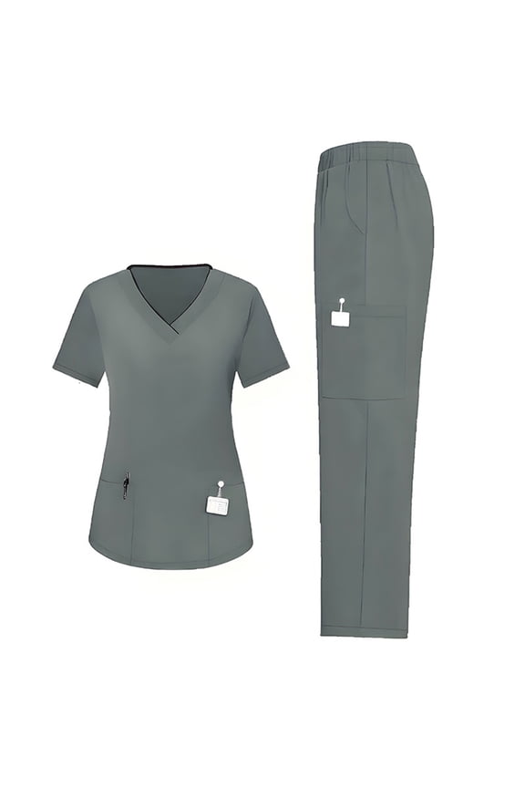 2025 Unisex Scrubs Medical Uniform, V-Neck with multiple pockets, for nurses, beauty salons Dark Green L