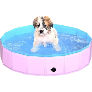 63" Foldable Dog Pool - Hard Plastic Collapsible Pet Bath & Kids Pool