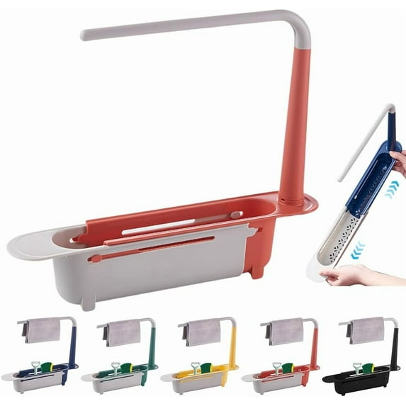 2025 Updated Telescopic Sink Storage Rack Adjustable, Telescopic 2-in-1 Kitchen Sink Storage Rack Holder, Over The Kitchen Sink Caddy Sponge Holder Organizer Drying Rack for Kitchen (Pink)