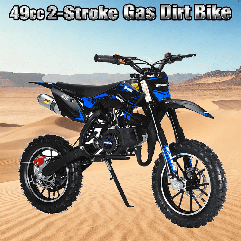 2025 Upgrade 49cc Kids Dirt Bike with Dual Disc Brakes, 2-Stroke 40KM/H Gas Pitbike - Reinforced Chain Guard & Anti-Slip Tires Mini Motocross for Off-Road (100kg Load)