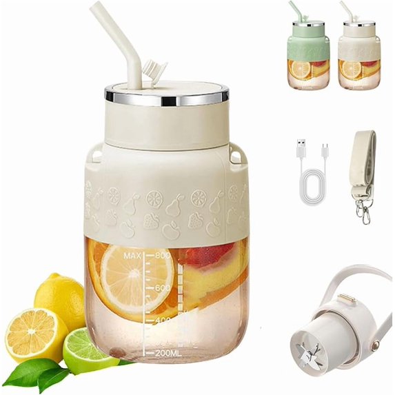 2025 Upgrade 800 ml - Portable Blender, Cordless Large Capacity Juicer, 2-in-1 Juicer with Direct Drinking Function, for Work, Fitness, and Travel (White)