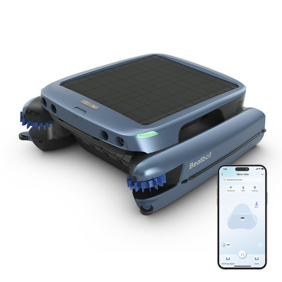 (2025 Upgrade) Beatbot iSkim Ultra 24/7 Cleaning Solar Powered Pool Skimmer with Water Clarification System & APP Control, Voice Broadcast, Dual Charging Options, Edge & Corner Cleaning, Blue