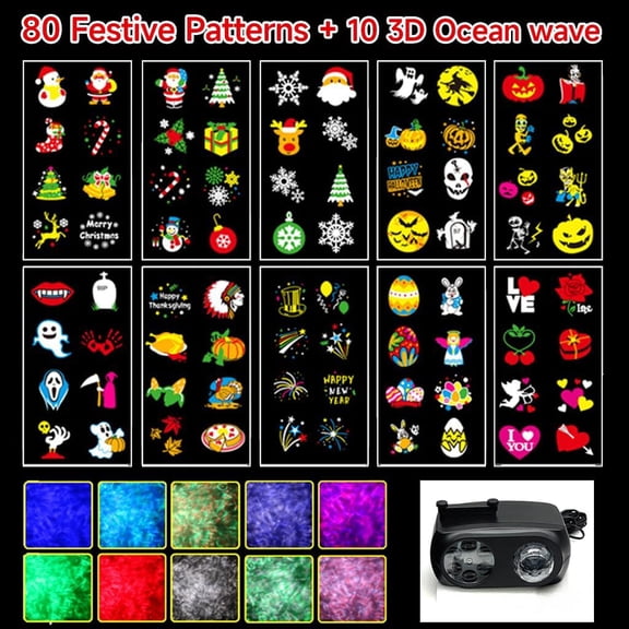 2025 Upgrade Brighter Christmas Projector Lights Outdoor with Remote Control Timers 2-in-1 Moving Patterns Landscape Lights,3D Ocean Wave Projection Light for Xmas Halloween Party Decorations