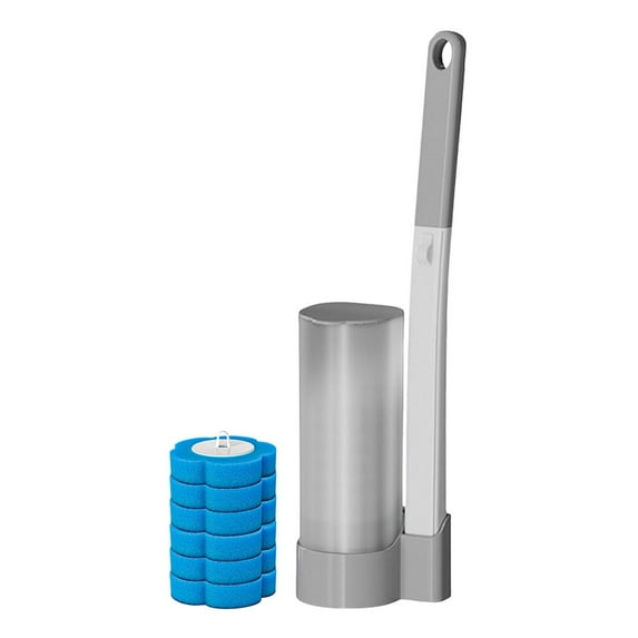 2025 Upgrade Disposable Toilet Cleaning System - 1 Wand, 1 Wall-Mounted Holder, 6 Sponge Heads, Pre-Loaded Cleaner, Multi-Use for Toilet/Glass/Bathtub/Floor