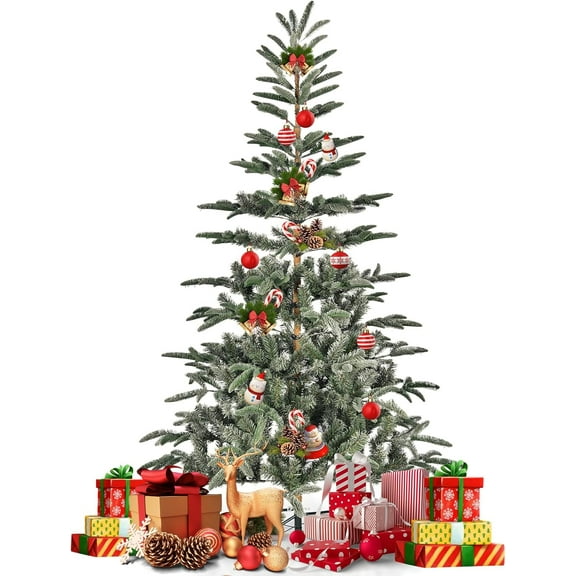 2025 Upgrade Edition Artificial Christmas Tree: 7.5ft Noble Fir Christmas Tree, Flocked Xmas Tree with 1405 Branch Tips, Metal Hinges & Foldable Base for Home, Office, Party Decoration