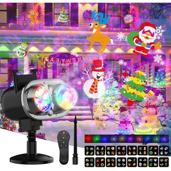2025 Upgrade Halloween Christmas Projector Lights,2-in-1 Moving Holiday Landscape Lights,30 HD Wave Ocean Effects,Outdoor Waterproof Projection Light for Xmas Halloween Party Garden Decorations$