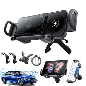 2025 Upgrade High Intelligent Mobile Phone/Pad Holder, 2 in 1 Auto Rotating Phone Holder, Wireless Charging Dock, Smart Car Mount for Smartphone/Tablet/Foldable Device (Black)