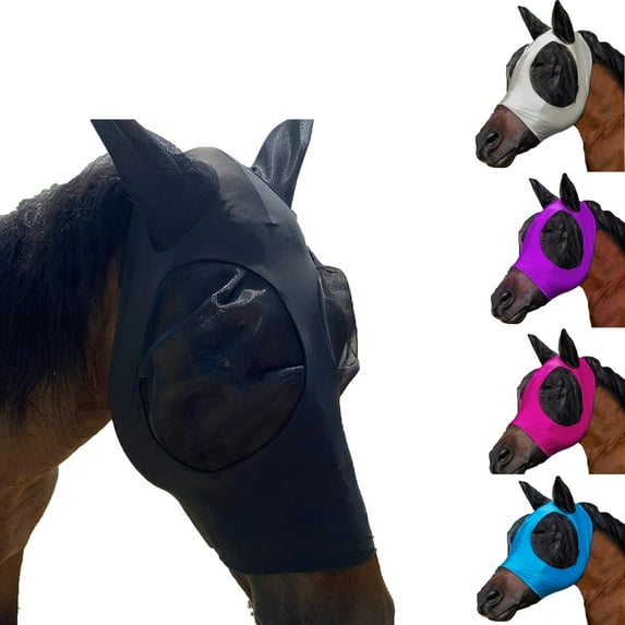 2025 Upgrade Horse Fly Mask with Ears Cover, Soft Elastic UV Protection Fly Screen for Summer Riding, Pasture Use, Blocks Insects and Sun for Horses Comfort