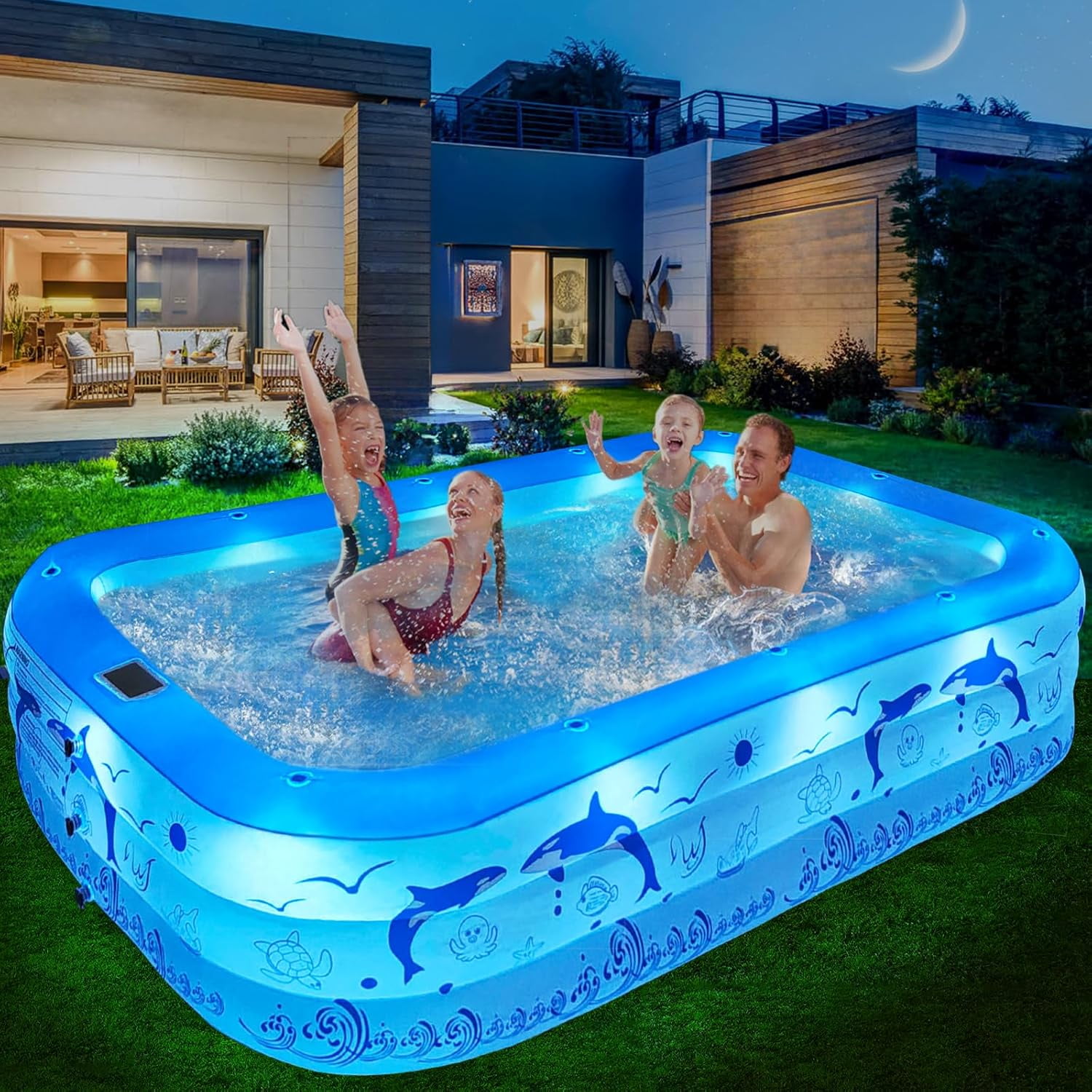 2025 Upgrade Inflatable Pools with Lights, Family Inflatable