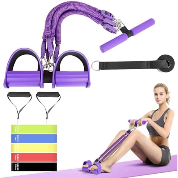 2025 Upgrade Pedal Resistance Band,4-Tube Elastic Sit Up Pull Rope for Men and Women,Pedal Puller for Strength Training,Foot Resistance Rope for Physical Therapy with 5Pcs Exercise Bands