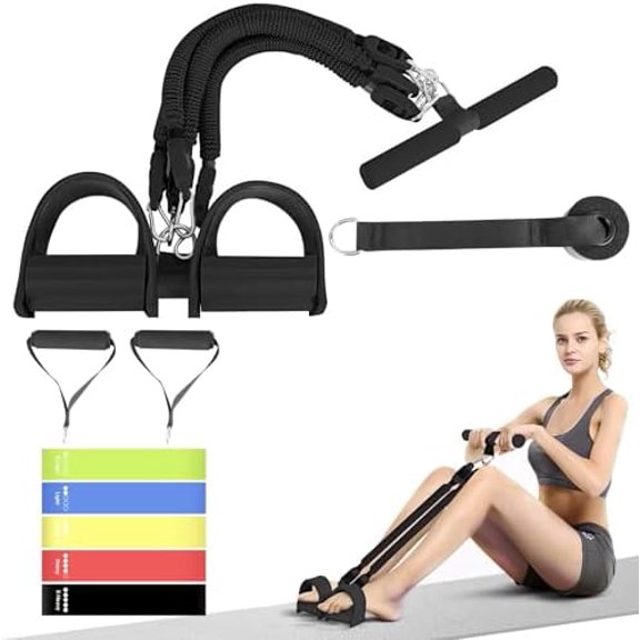 2025 Upgrade Pedal Resistance Band,4-Tube Elastic Sit Up Pull Rope for Men and Women,Pedal Puller for Strength Training,Foot Resistance Rope for Physical Therapy with 5Pcs Exercise Bands