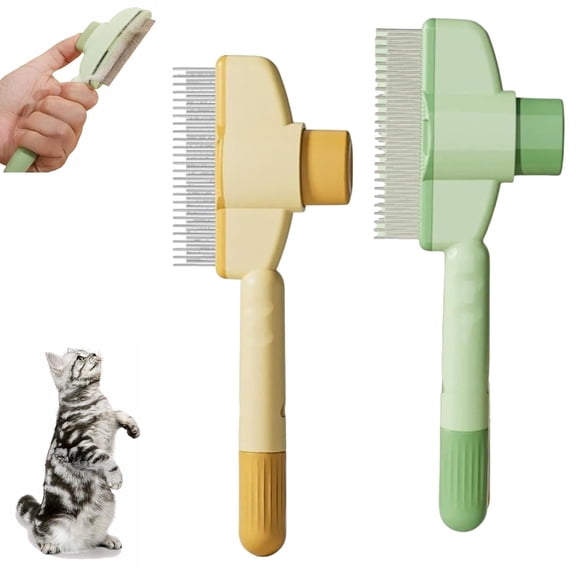 2025 Upgrade Self-Cleaning Pet Flea Comb Grooming Brush, Cat Flea Combs for Shedding with Long & Short Metal Teeth, Indoor Dogs & Cats Hair Removal Brush for Massaging and Cleaning Shedding Hair(MIX)
