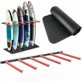 thumbnail image 1 of 2025 Upgrade Surfboard Wall Mount, Surfboard Rack with Rubber Mat & Bungee Cord, 6 Arms Vertical Surfboard Wall Rack Garage Storage for Wall Holds 5-6 Boards, 1 of 6