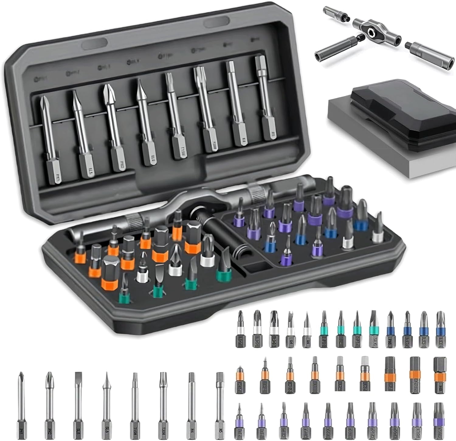 2025 Upgrade Velocitybe 42 in 1 Magnetic Screwdriver Set, Mixture Ratchet Screwdriver Set, Multi Bit Magnetic Drive Sets with Detachable Handle, Repair Tool Kit for Furniture Computer