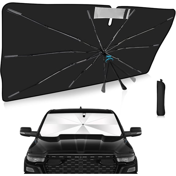 2025 Upgrade Windshield Sun Shade Umbrella Custom Fit for Dodge RAM 1500 2019-2025 Foldable UV Protection Car Cover, Emergency Rain Shield & Dashboard Protector - Durable Auto Accessory