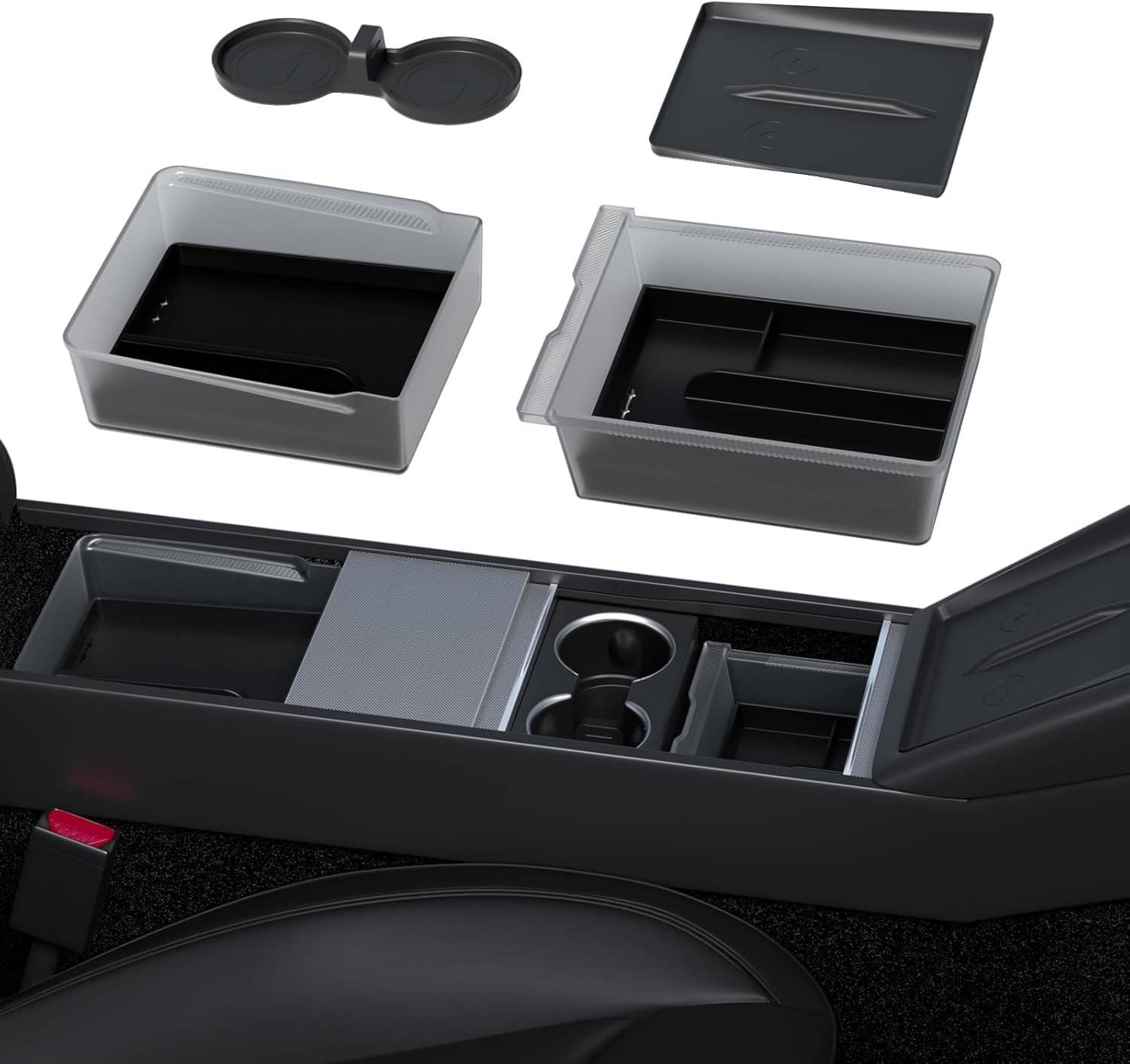 2025 Upgrade center console storage box Tesla Model 3 highland accessories hidden tray [double space, durable material, easy to clean] storage box