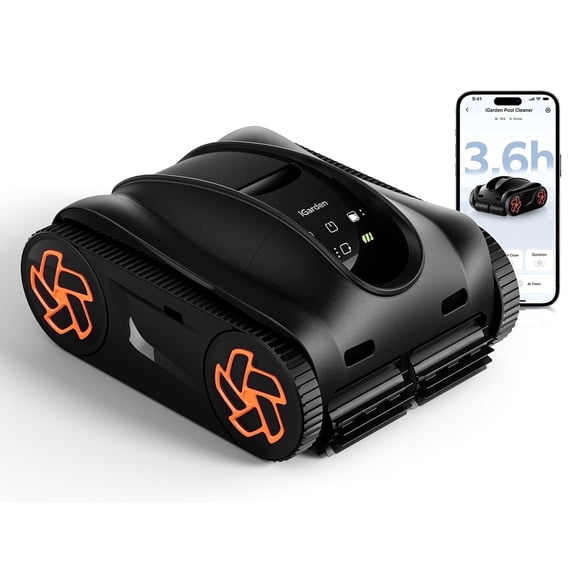 iGarden Robotic Pool Cleaner K Series, Cordless Pool Vacuum Robot for Inground & Above Ground Pools, Smart Navigation, Touchscreen, Self-Parking, Cleans Floor, Wall & Waterline, 220 Min