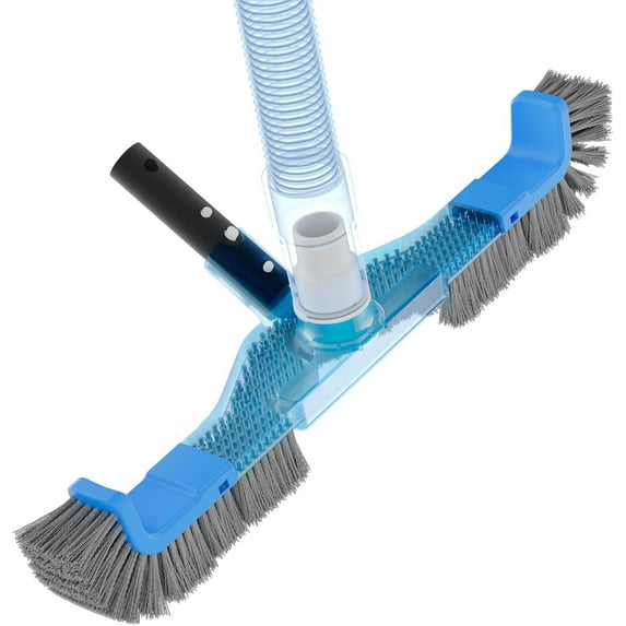 (2025 Upgraded) 20" 2 in 1 Pool Brush Vacuum Head with Swivel Hose Connection & Sturdy Nylon Bristles for Heavy Duty Inground & Above- Ground Pool Cleaning - Connecting 1-1/4" or 1-1/2" Hose (No