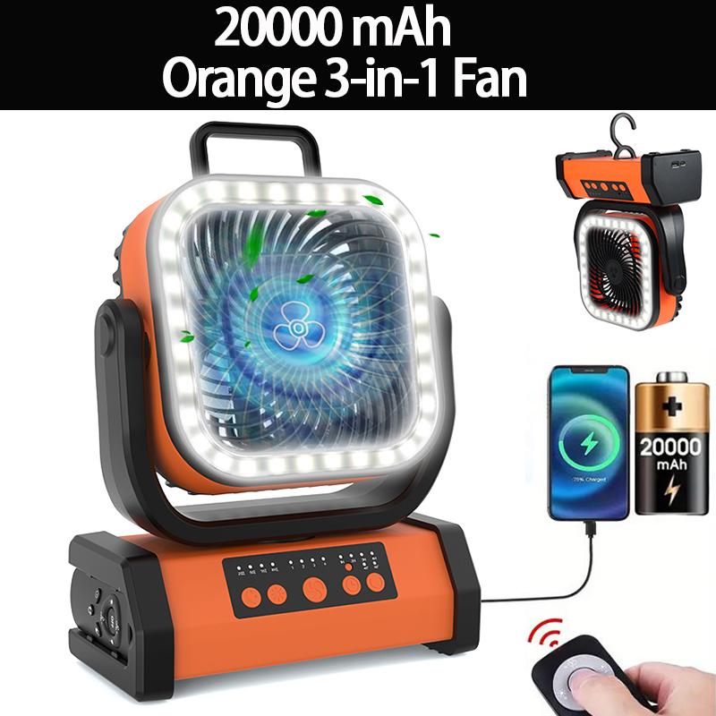 2025 Upgraded 30000mAh Camping Fan，Portable Rechargeable Fan with LED Lights and 270° Rotating Shaft, Remote Control Oscillating Table Fan for Tenting Trips and Family Multi-Purpose Outdoor