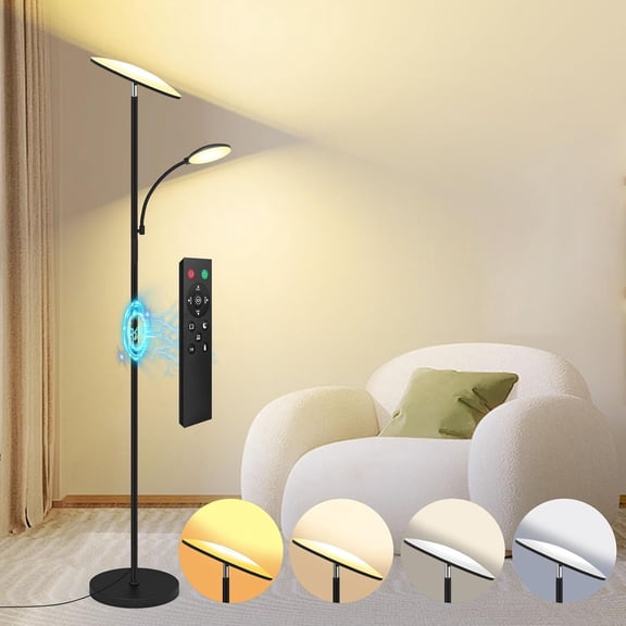 2025 Upgraded 42W 4500LM Super Bright LED with Rotatable Reading Light, Touch Remote Control & Memory Function, Stepless Dimmable Standing Lamp for Living Room Bedroom, Black