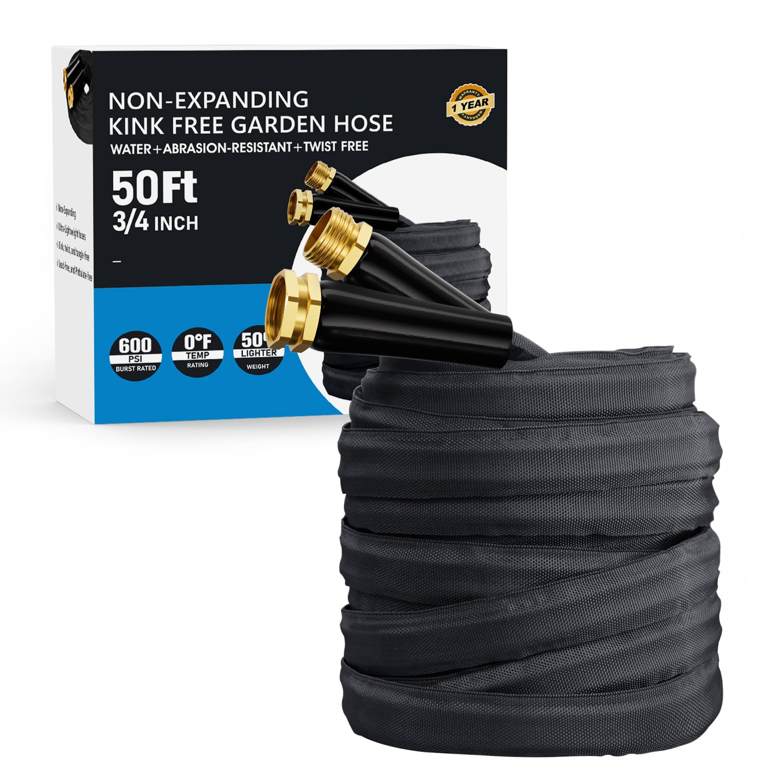 2025 Upgraded 50FT Non-Expanding Garden Hose, Lightweight, Flexible Ultra-Light Water Hose, Burst-Resistant, Lead-Free, Anti-Kink, High-Pressure