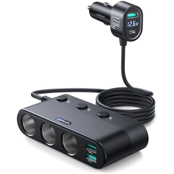 [2025 Upgraded] 7 in 1 Cigarette Lighter Adapter, 179W Car Charger Adapter with PD30W Charge(3.3FT Cable), 24V/ 12V Cigarette Lighter Splitter with Independent Switches & LED Voltage Display$$