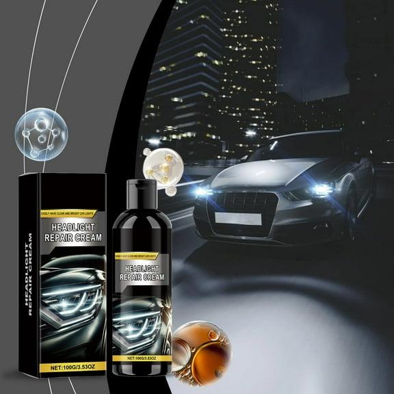 2025 Upgraded Automotive Headlight Restoration Kit 100ml Fluid for Yellowing & Scratches - Easy 2-Minute Application - 3 Month Protection - Works on Halogen & LED Headlights - Improves Night