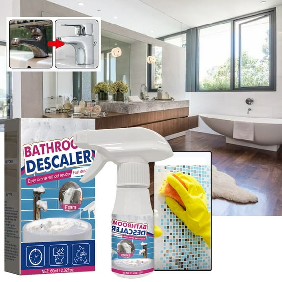 2025 Upgraded Bathroom Descaler Foam Cleaner, Stubborn Stains Cleaner, All-Purpose Bathroom Descaler Foam Spray for Bathtub Toilet Glass Faucet 60ml