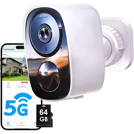 2025 Upgraded Camera with 64G SD Card, Cloud Storage, 1-6 Month Life, AI Motion Detection, Spotlight, Siren , 2-Way Audio, WiFi Camera