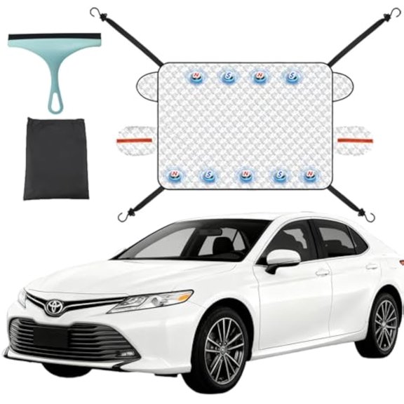 2025 Upgraded Car Windshield Magnetic Snow Cover, 4-Layer Magnetic Windshield Cover for Car, Magnetic Snow Protector for Cars Wind Shield for Winter Weather Protection (Sedan, with 4 Straps)