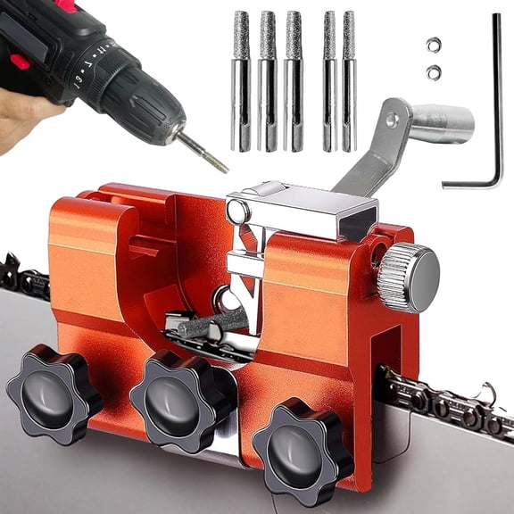 2025 Upgraded Chainsaw Sharpener,Chain Saw Sharpening Jig,Hand-Cranked Chainsaw Sharpening Jig Kit with 5Pcs Tungsten Carbide,Chain Saw Sharpener Tool,4"-22" Chain Saws (Orange)