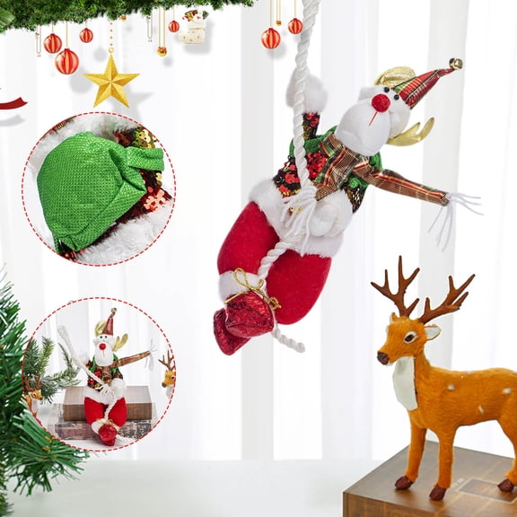 2026 Upgraded Climbing Santa with Music, Animated Electric Santa Claus on Rope, Musical Christmas Tree Ornament, Battery Operated Holiday Decoration Gift (Reindeer)