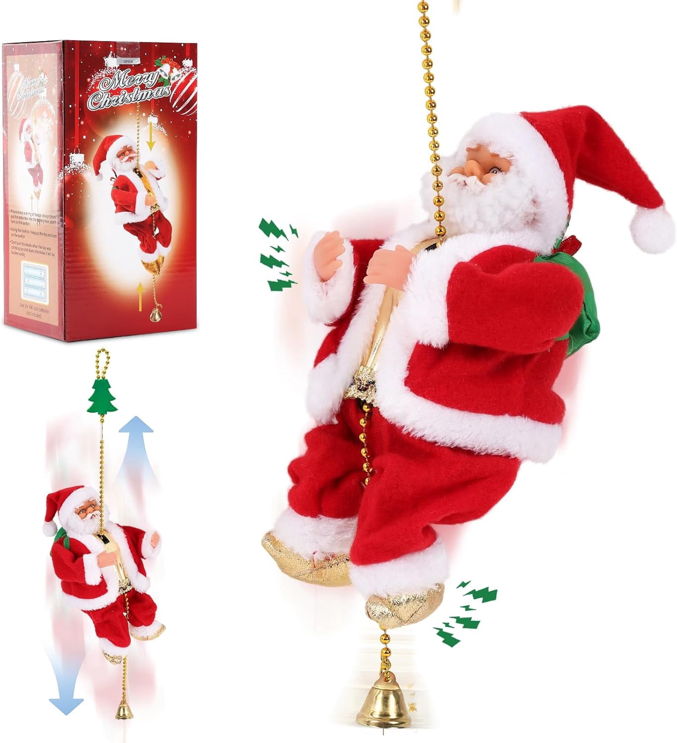 2026 Upgraded Climbing Santa with Music, Animated Electric Santa Claus ...