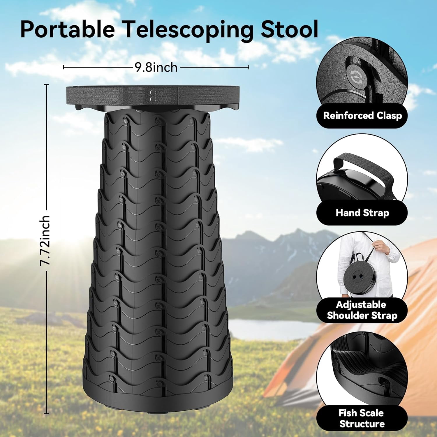 2025 Upgraded Collapsible Stool, Portable Folding Stool, Telescoping ...