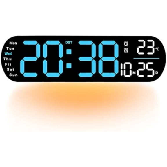 2025 Upgraded Digital Wall Clock Large Display, Big LED Display Digital Clocks with Night Light, Multifunctional Creative New Wall Clock, Alarm, Countdown, Temp for Living Room (Blue)