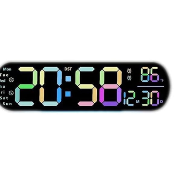 2025 Upgraded Digital Wall Clock Large Display, Big LED Display Digital Clocks with Night Light, Multifunctional Creative New Wall Clock, Alarm, Countdown, Temp for Living Room (Mul(not change color)