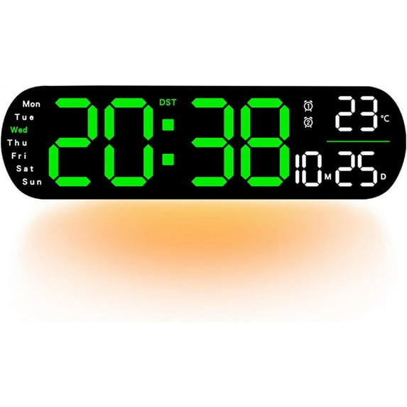 2025 Upgraded Digital Wall Clock Large Display, Large Digital Wall Clock with Remote, Multi Functional LED Display Clock (Green)