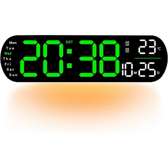 2025 Upgraded Digital Wall Clock Large Display, Large Digital Wall Clock with Remote, Multi Functional LED Display Clock (Green)