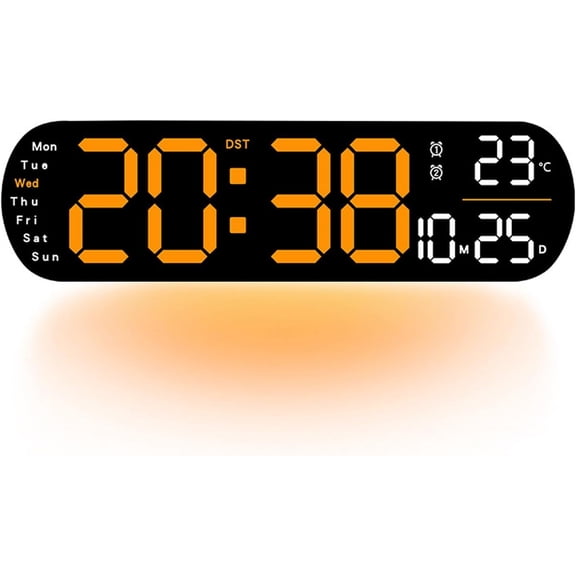 2025 Upgraded Digital Wall Clock Large Display, Large Digital Wall Clock with Remote, Multi Functional LED Display Clock (Orange)