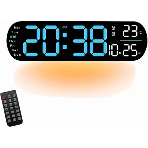 2025 Upgraded Digital Wall Clock Large Display, Multifunctional Creative New Wall Clock, Color-Changing Led Digital Screen, for Your Living Room, Bedroom, Study (Blue)
