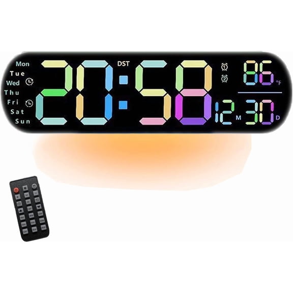 2025 Upgraded Digital Wall Clock Large Display, Multifunctional Creative New Wall Clock, Color-Changing Led Digital Screen, for Your Living Room, Bedroom, Study (Color)